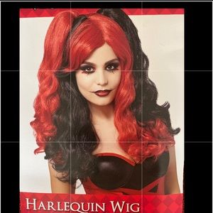 Halloween Harlequin Red Black Long Wig Women’s